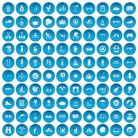 100 icone delle vacanze estive impostate in blu vettore