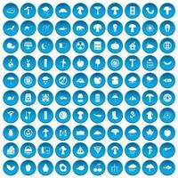 100 icone di funghi impostate in blu vettore