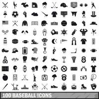 100 icone di baseball impostate, stile semplice vettore