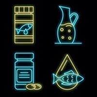 icone di olio di pesce set vettore neon