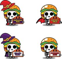 vettore personaggio dei cartoni animati mascotte costume bone burger cibo azienda vendita halloween board