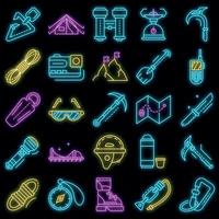 attrezzatura per alpinismo icon set vettore neon