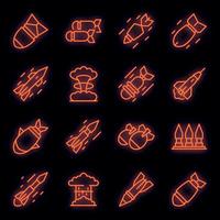 le icone di attacco missilistico impostano il neon vettoriale