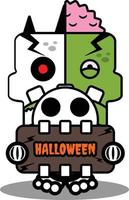 personaggio dei cartoni animati costume illustrazione vettoriale mascotte dell'osso di zombie che tiene la scheda di halloween