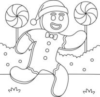 Pagina da colorare di uomo di pane allo zenzero di Natale per bambini vettore