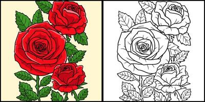 rosa fiore da colorare pagina illustrazione colorata vettore