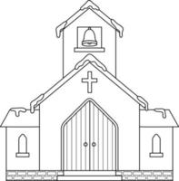 pagina da colorare isolata di natale della chiesa per i bambini vettore