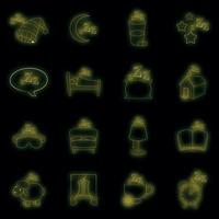 le icone dei simboli del sonno impostano il neon vettoriale