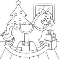 Pagina da colorare di cavallo a dondolo di Natale per bambini vettore