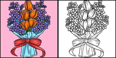 bouquet di fiori da colorare pagina illustrazione colorata vettore