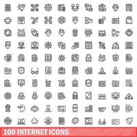 100 icone internet impostate, stile contorno vettore