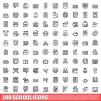 100 icone della scuola, struttura di stile vettore