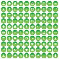 100 icone estive impostano il cerchio verde vettore
