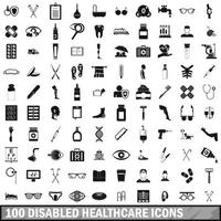 100 set di icone sanitarie per disabili, stile semplice vettore