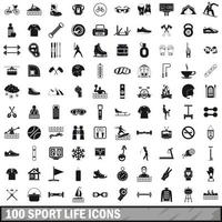 100 set di icone di vita sportiva, stile semplice vettore