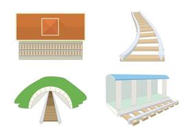 insieme dell'icona della ferrovia, stile del fumetto vettore