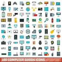 100 set di icone di beni informatici, stile piatto vettore