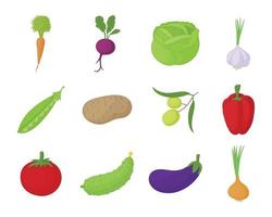 set di icone di verdure, stile cartone animato vettore