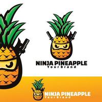 carino ninja ananas logo arte illustrazione vettore