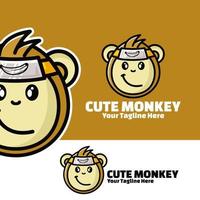 carino logo scimmia banana arte illustrazione vettore