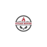 logo vintage steak house ristorante con fiamma rossa e coltello a croce nera