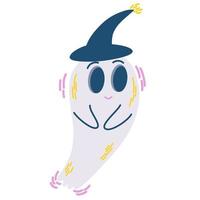 fantasma. simpatico fantasma gentile con un cappello. libro di personaggi raccapriccianti per bambini per bambini. uno spirito magico e spaventoso. perfetto per Halloween, design per le vacanze e stampa. illustrazione di tiraggio della mano di vettore isolata