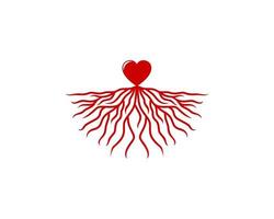 combinazione amore e logo della radice dell'albero vettore