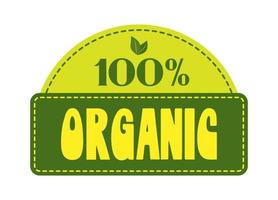 Segno di vettore organico al 100%. distintivo dell'etichetta di cibo biologico vegetariano con foglia. simbolo vegano naturale verde