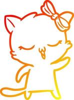 caldo gradiente disegno gatto cartone animato con fiocco in testa vettore