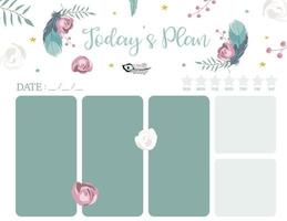 sfondo carino pianificatore settimanale con fiori, piume. illustrazione vettoriale per bambini e neonati
