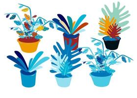 impostare l'illustrazione astratta di vettore dei vasi di piante