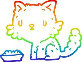 arcobaleno gradiente linea disegno simpatico cartone animato gatto e cibo vettore