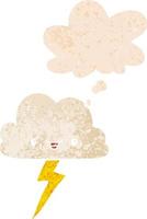 cartone animato nuvola temporalesca e bolla di pensiero in stile retrò strutturato vettore