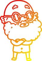caldo gradiente disegno cartone animato uomo curioso con barba e occhiali vettore