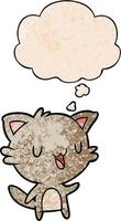 cartone animato gatto felice e bolla di pensiero in stile grunge texture pattern vettore