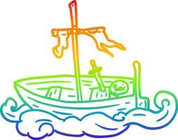 gradiente arcobaleno che disegna una vecchia barca naufragata vettore