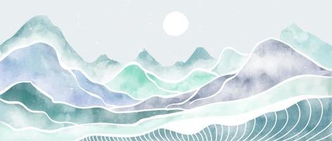 paesaggio di montagna con pennello ad acquerello e disegni al tratto. paesaggi di sfondi estetici contemporanei di montagna astratta. illustrazioni vettoriali