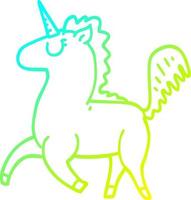 unicorno di cartone animato di disegno a tratteggio a gradiente freddo vettore
