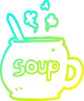 tazza di zuppa di cartone animato di disegno a tratteggio a gradiente freddo vettore