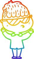 arcobaleno gradiente linea disegno cartone animato ragazzo che indossa occhiali da sole vettore
