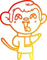calda linea sfumata che disegna una scimmia pazza del fumetto che indossa una sciarpa vettore