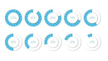elementi di infografica percentuale impostati a forma di anello blu tagliato vettore