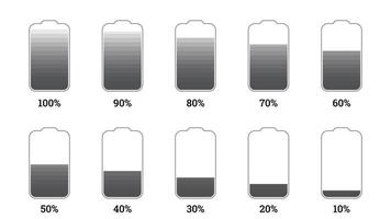 elementi di infografica percentuale impostati a forma di cella della batteria scarica vettore