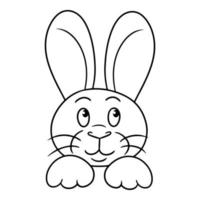 immagine monocromatica, simpatico coniglio carino sorridente, sognante, illustrazione vettoriale in stile cartone animato su sfondo bianco