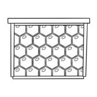 immagine monocromatica, collezione miele, cornice in legno per nido d'ape con miele, illustrazione vettoriale in stile cartone animato su sfondo bianco