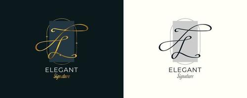 jl design del logo della firma iniziale con uno stile di scrittura elegante e minimalista. design del logo iniziale j e l per l'identità del marchio di matrimoni, moda, gioielli, boutique e business vettore