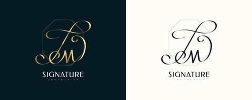 logo della firma iniziale jm con uno stile di scrittura dorato elegante e minimalista. design del logo iniziale j e m per l'identità del marchio di matrimoni, moda, gioielli, boutique e business vettore