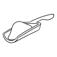 immagine monocromatica, spatola di legno con farina, cucchiaio con sale bianco, illustrazione vettoriale in stile cartone animato su sfondo bianco