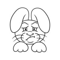 immagine monocromatica, personaggio coniglio grigio arrabbiato, lepre scontenta, illustrazione vettoriale in stile cartone animato su sfondo bianco