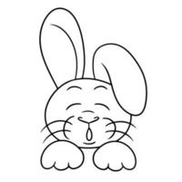 immagine monocromatica, simpatico coniglio divertente con lunghe orecchie che dormono, illustrazione vettoriale in stile cartone animato su sfondo bianco